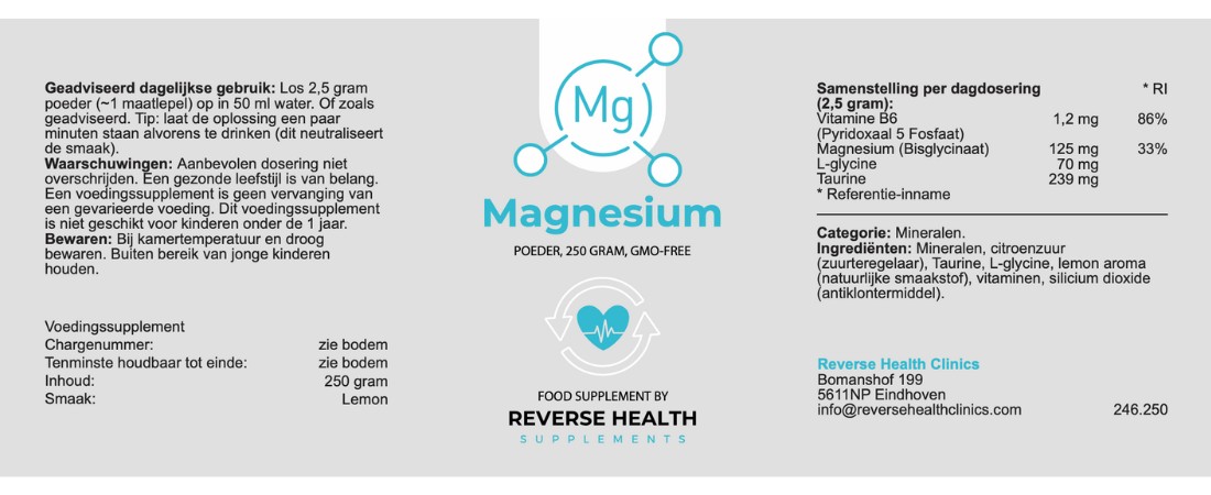 Magnesium bisglycinaat poeder - label